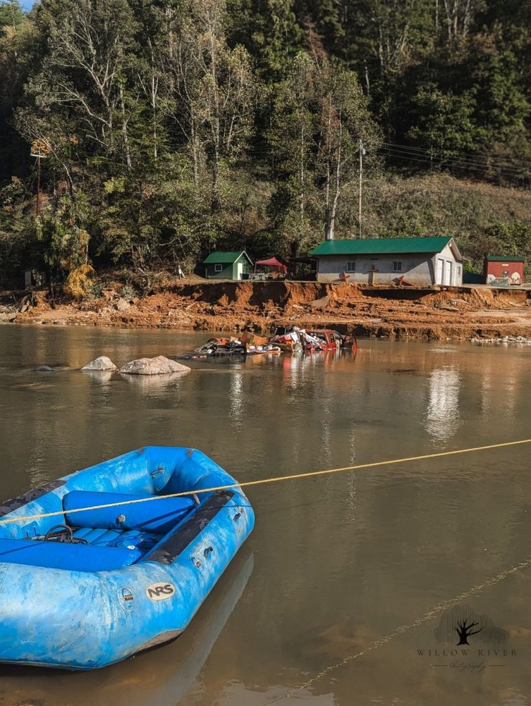 Truck submerged in river