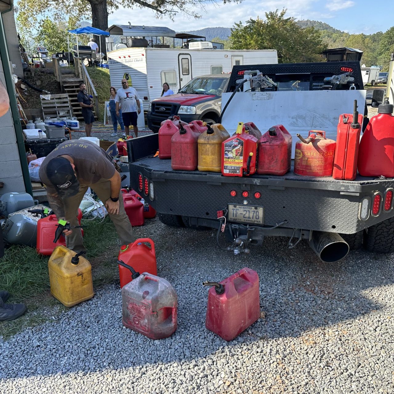 Gas cans being delivered